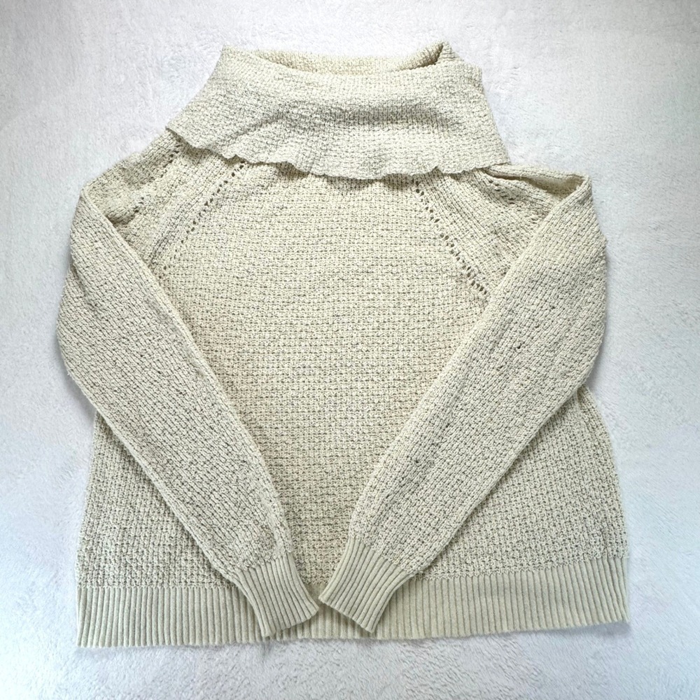 Free People My Only Sunshine Cowl Neck Sweater Cream Ivory Knit‎ Small